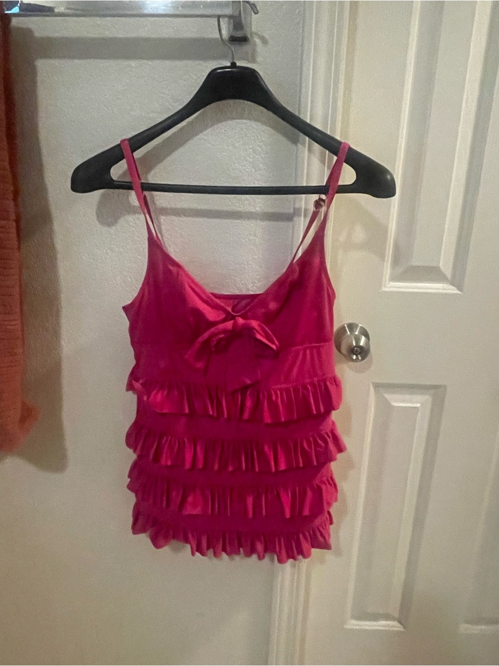 Betsey Johnson Hot Pink Ruffle Cami with Bow Accent
